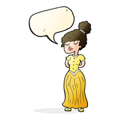 cartoon pretty victorian woman with speech bubble