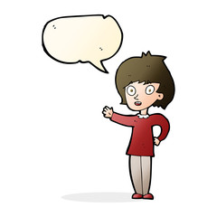cartoon happy woman with speech bubble