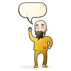 cartoon bearded man waving with speech bubble