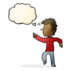 cartoon man pointing with thought bubble