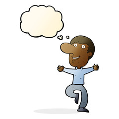 cartoon happy man with thought bubble