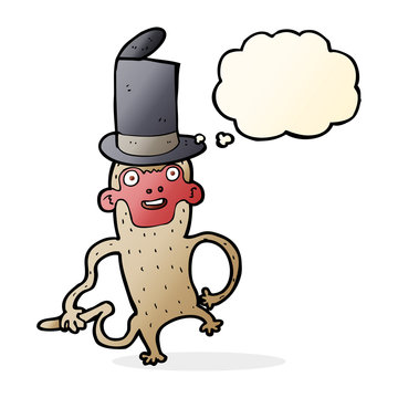 cartoon monkey wearing top hat with thought bubble