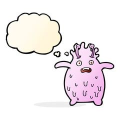 cartoon funny slime monster with thought bubble