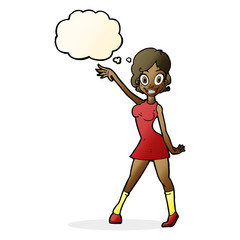 cartoon party girl with thought bubble