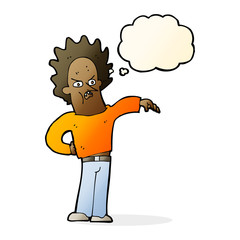 cartoon nasty boy with thought bubble