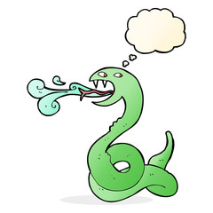 cartoon hissing snake with thought bubble