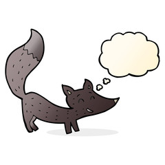 cartoon little wolf cub with thought bubble