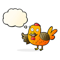 cartoon old rooster with thought bubble
