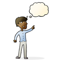 cartoon man pointing with thought bubble