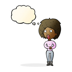cartoon surprised woman with thought bubble