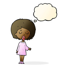 cartoon woman explaining her point with thought bubble