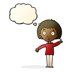 cartoon woman explaining her point with thought bubble