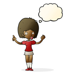 cartoon woman explaining her point with thought bubble