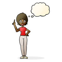 cartoon woman explaining her point with thought bubble