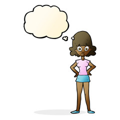 cartoon surprised woman with thought bubble