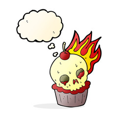 cartoon halloween cup cake with thought bubble