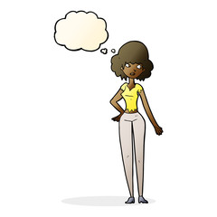 cartoon pretty woman with thought bubble