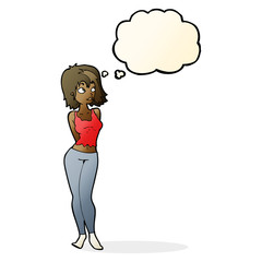 cartoon attractive girl with thought bubble