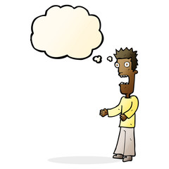 cartoon man freaking out with thought bubble