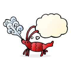 cartoon shrimp with thought bubble