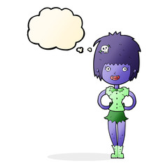 cartoon happy vampire girl with thought bubble