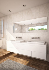 Fototapeta na wymiar White Color Bathroom with Double Sinks