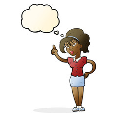 cartoon woman with idea with thought bubble