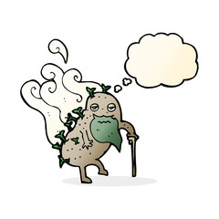 cartoon old potato with thought bubble