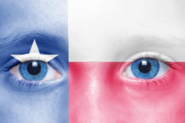 human's face with texas state flag