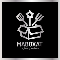 Magic Food Box Logo. Luxury, royal metal silver