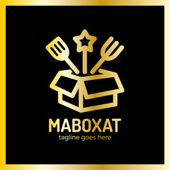 Magic Food Box Logo. Luxury, royal metal gold