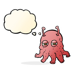 cartoon alien face with thought bubble
