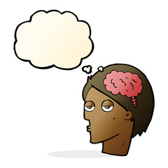 cartoon head with brain symbol with thought bubble