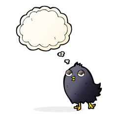 funny cartoon bird with thought bubble