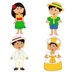 set of isolated children of Hawaii and Brazil nationalities - vector illustration, eps