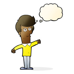 cartoon man punching with thought bubble