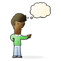 cartoon man pointing with thought bubble