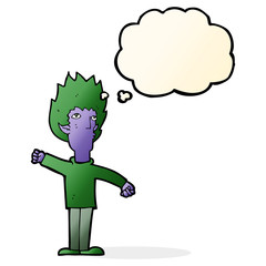 cartoon vampire man with thought bubble