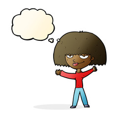 cartoon smug woman with thought bubble