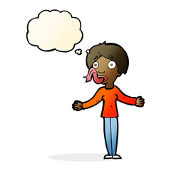 cartoon woman telling lies with thought bubble