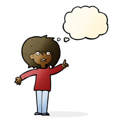 cartoon woman asking question with thought bubble