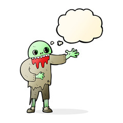 cartoon spooky zombie with thought bubble
