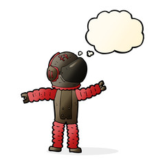 cartoon astronaut reaching with thought bubble