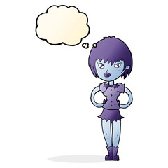 cartoon pretty vampire girl with thought bubble