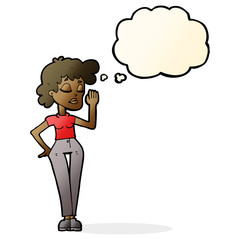 cartoon woman ignoring with thought bubble