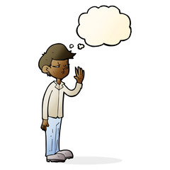 cartoon arrogant boy with thought bubble