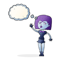cartoon pretty vampire girl with thought bubble