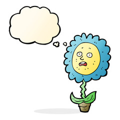 cartoon flower with face with thought bubble