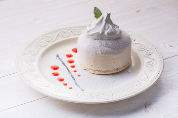 Bizet cake decorated with strawberry jam