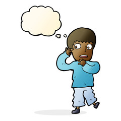 cartoon frightened boy with thought bubble